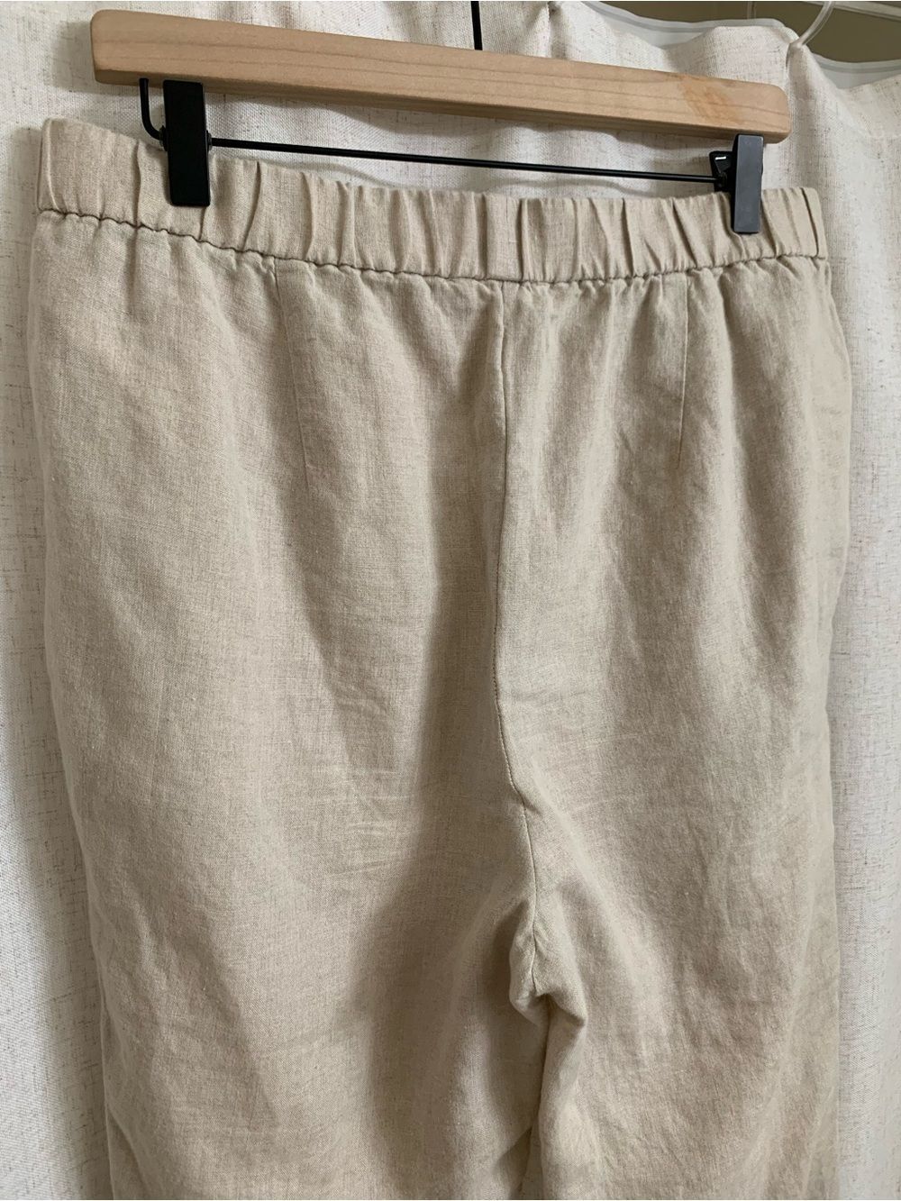 Eileen Fisher 100% Organic Linen Light Beige Elastic-Waist Pants Undyed Natural - Picture 3 of 10